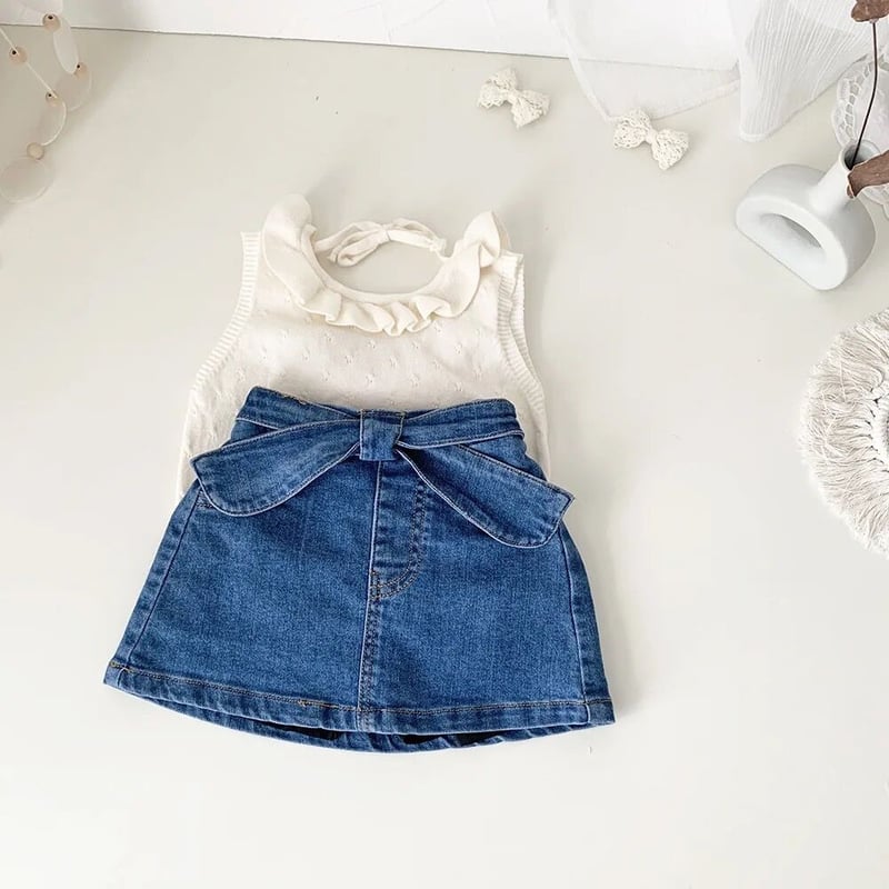 yukiemon．おリボンデニムミドルスカート yukiemon．おリボンデニムミドルスカート