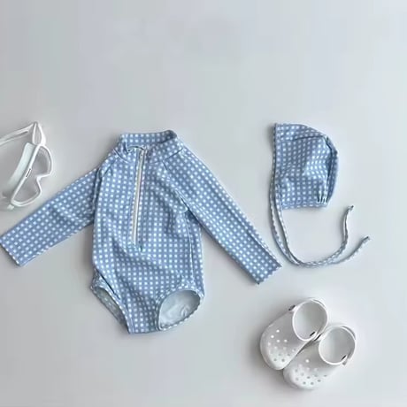 blue gingham check / cream dotラッシュガード(2095)