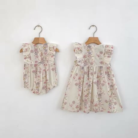 姉妹お揃いピンクパステルロンパースorワンピース(1606)