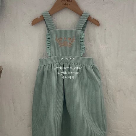 jennybebe コーデュロイターコイズロンパースorワンピース(3268)