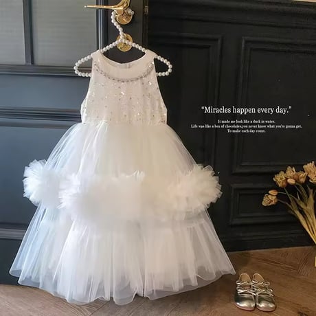 kids white/gray ホルターネックパーティードレス(1135)