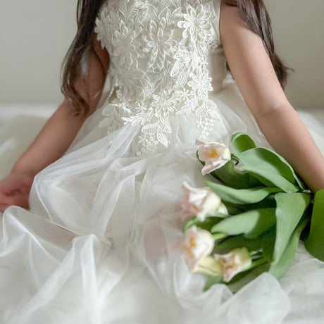 3D floral long lengthチュールドレス(3396)