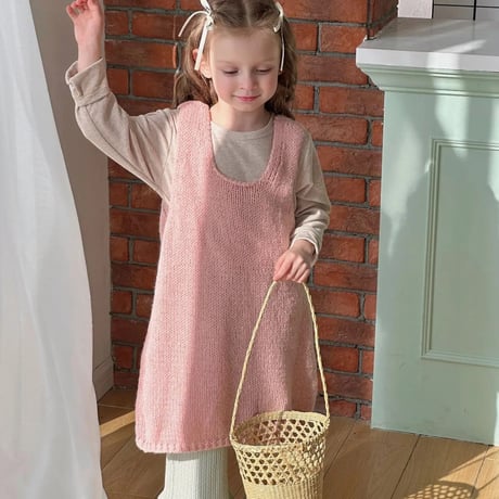 kids Spring pinkニットワンピースコーデ(4039)