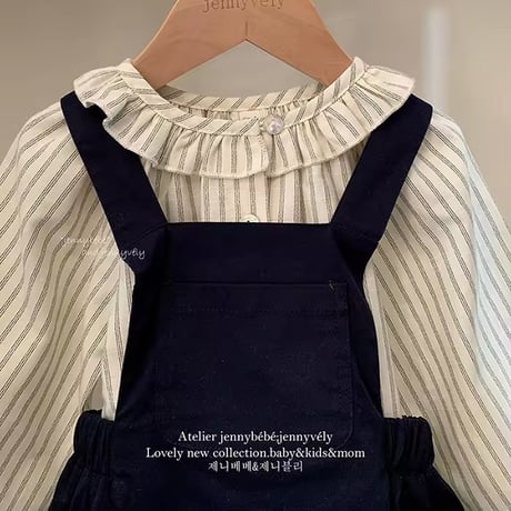 jennybebeストライプシャツ×サロペットモノトーンコーデ(700)
