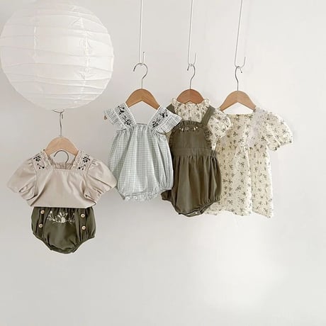 green ６type summerミントチェックロンパース(3079)
