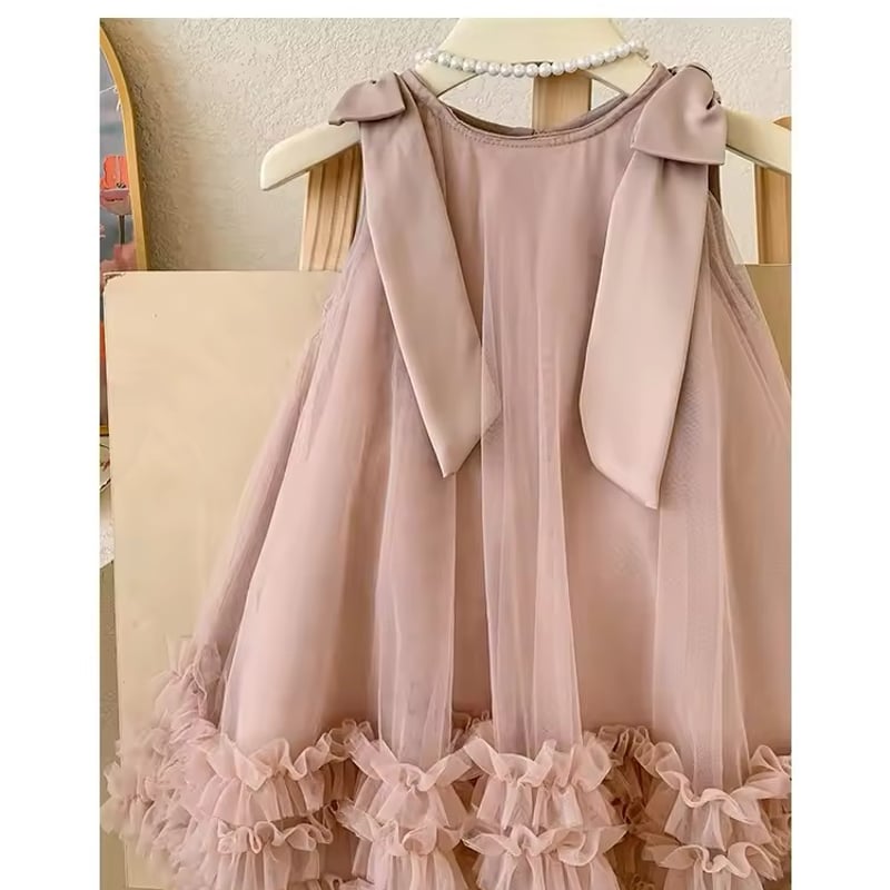 kids pink / mint ショルダーリボンAラインチュチュドレス(4154 kids pink / mint ショルダーリボンAラインチュチュドレス(4154