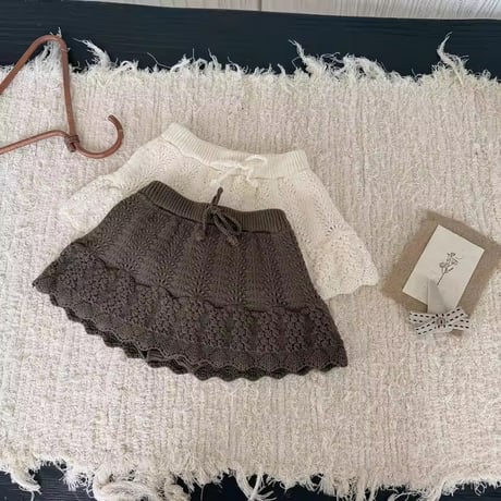 moss green/ivory かぎ針編みニットスカート(1590)