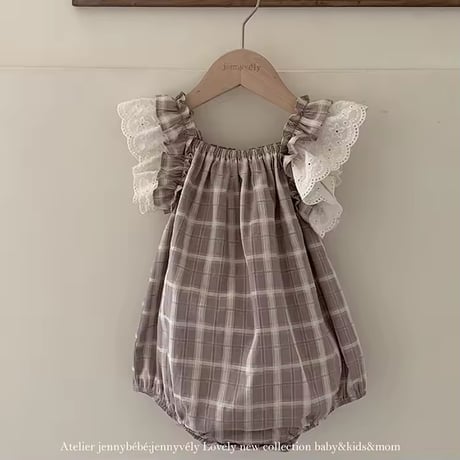 姉妹お揃い mocaチェックショルダーコットンレースワンピースorワンピース(1406)