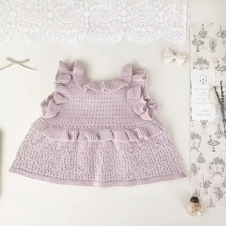 momo white×pink ガーリーリボンフリルニットベスト(1097)