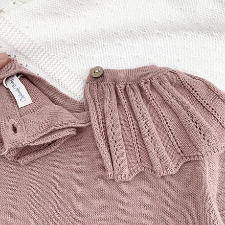 frill collar アイレット切り替えニットロンパース(3389)