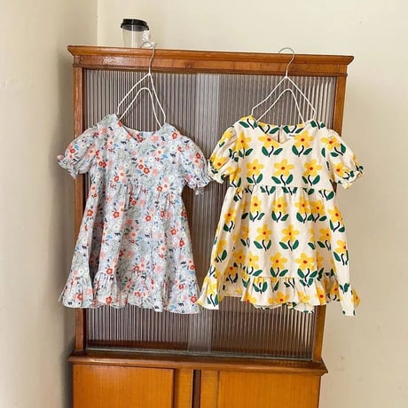kids 2pattern花柄Vネックワンピース(1594)