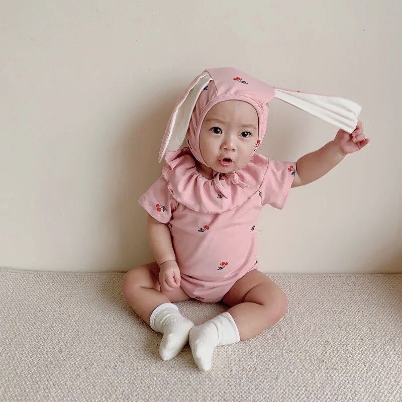 チェリーうさぎボンネットロンパース(3025) | こどもふく moco kids