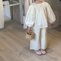 kids ぽわん袖バックリボンエンブロイダリーブラウス×ミニドットワイドパンツ(1106)