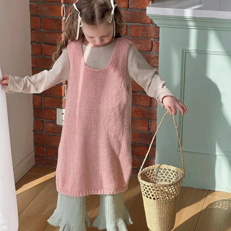 kids Spring pinkニットワンピースコーデ(4039)