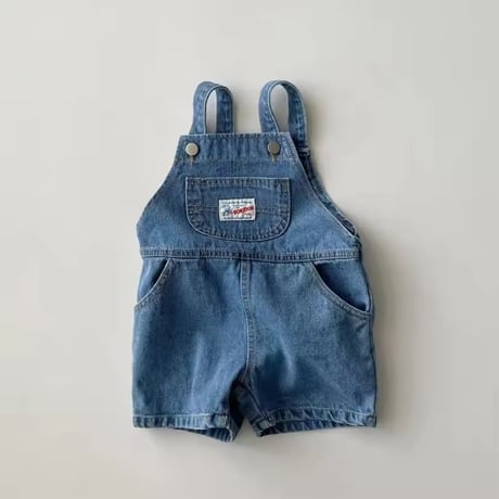 blue/beige フロントタグデニムサロペット(2259)