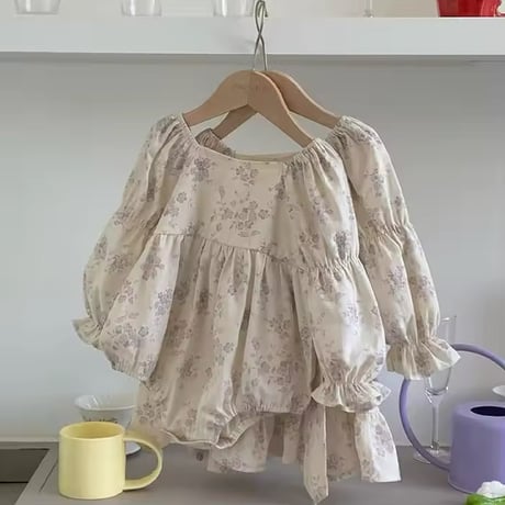 jennybebe 姉妹お揃いヴィンテージフラワーバッグリボンロンパースorワンピース(1014)