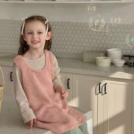 kids Spring pinkニットワンピースコーデ(4039)