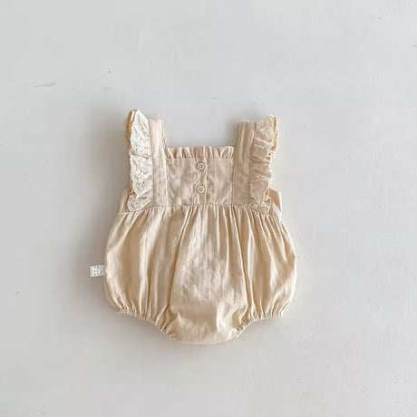 white×apricot ノースリーブコットンレースsummerロンパース(1121)