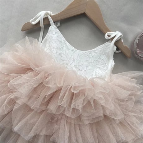 pink/white バイカラーキャミレースチュチュドレス(4079)
