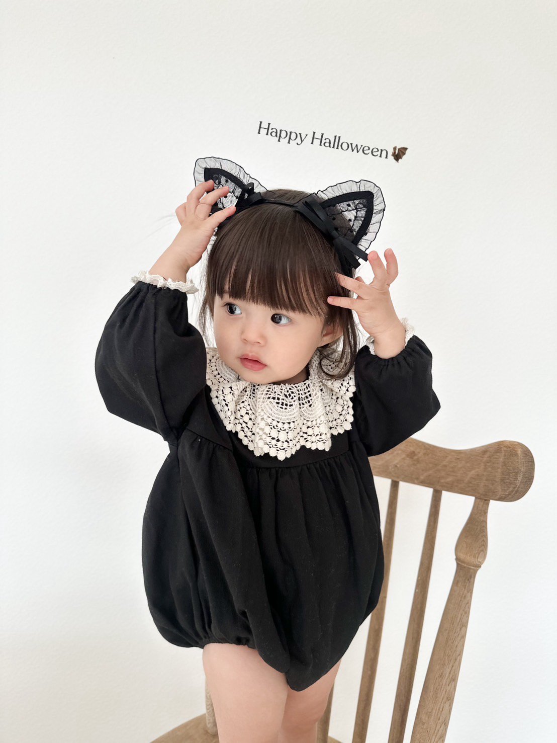 即納あり◇黒ねこレースカチューシャ(692) | こどもふく moco kids