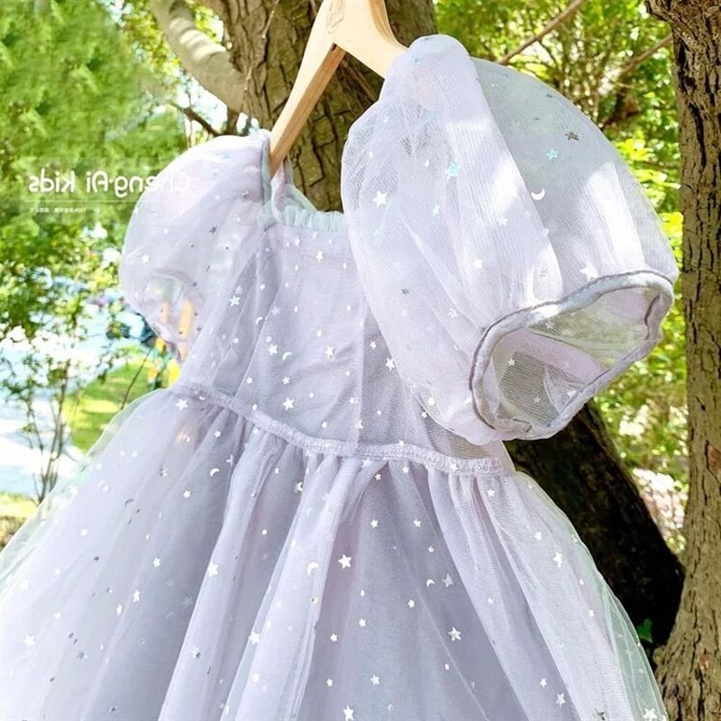 kids キラキララベンダーバックリボンチュールドレス(2067) | こども