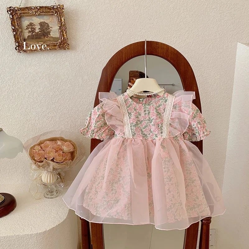 kids pinkローズショルダーフリルチュールワンピース(2776 kids pinkローズショルダーフリルチュールワンピース(2776