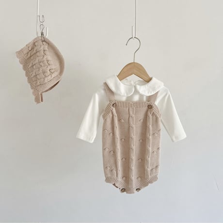 2color ミルキーカラーボンネット付きニットサロペット(2335)
