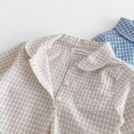 beige/blue ガンクラブチェックシャツロンパース(2135)