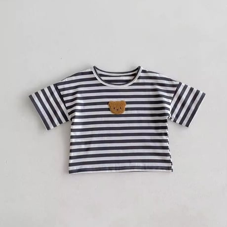 denimサロペット×ボーダーくまトップス(1310)