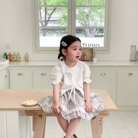 姉妹お揃いペールチェックノースリーブワンピースorスカートブルマサロペット(1395)