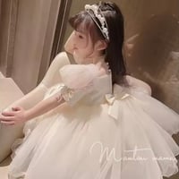 デコルテシースルーパフスリーブクラシックドレス(1555)