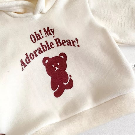 3color ポンポンフード付きぬくぬくAdorable Bearパーカー(2465)
