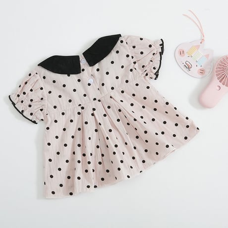 即納◆ラウンド襟ドットセットアップ(672)