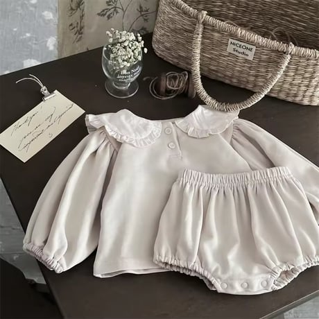 beige gray×coffeeラウンドカラーセットアップ(1062)