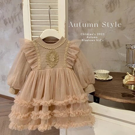 kids luxury long sleeve ラメドレス(3325)