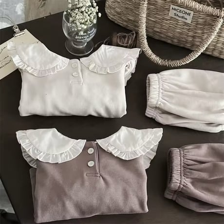 beige gray×coffeeラウンドカラーセットアップ(1062)