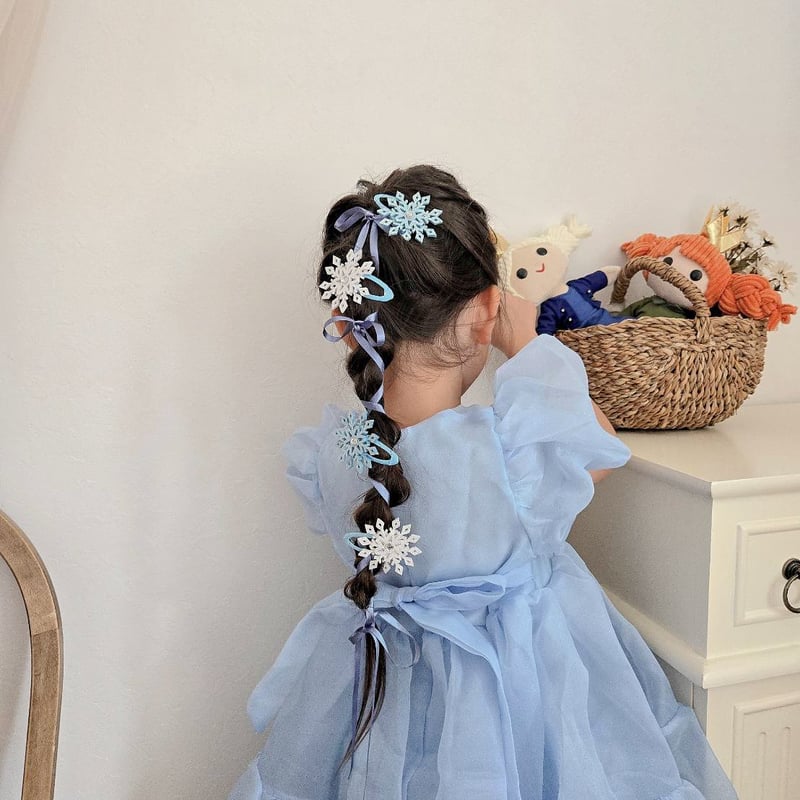 140雪の結晶ブルーパール氷 オーダーヘアゴム ヘアアクセサリー くるみ