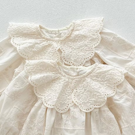 姉妹お揃いエンブロイダリービックcollarロンパースorワンピース(4180)