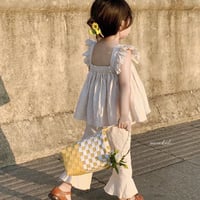 kids スクエアネックエンブロイダリーキャミフリルセットアップ(3049)