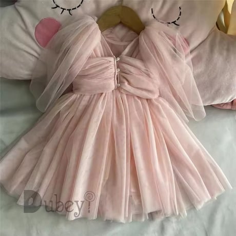 3color Vネックチュールボリュームドレス(1050)
