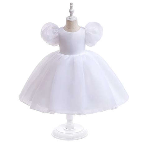 即納あり◆kids 4color Flower budsバックシャンパフスリーブシフォンドレス(547)