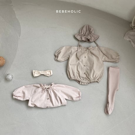 即納【bebeholic】neck shirring  rompers (be14)