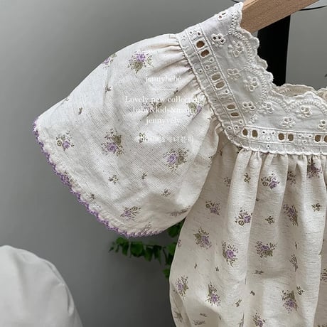 jennybebe purple small flowerスクエアネックロンパース(4134)