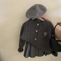 kids ケーブルニット×プリーツスカートグレーコーデ(685)