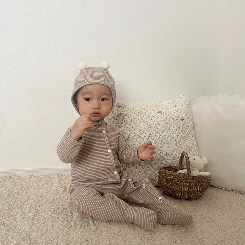 ボーダーコットン前開き足つきロンパース(1774) | こどもふく🧸mocokids
