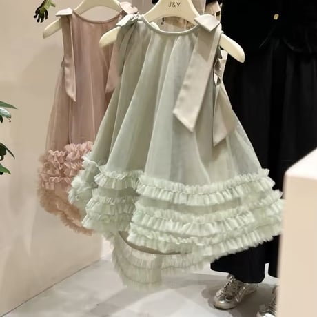 kids pink / mint ショルダーリボンAラインチュチュドレス(4154)
