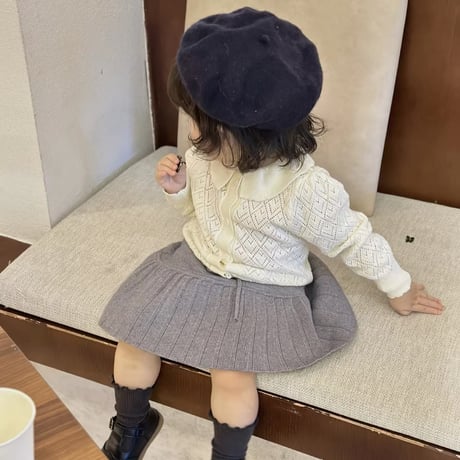 momo 襟付き透かし編みニットカーディガン(1101)