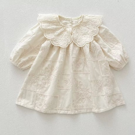 姉妹お揃いエンブロイダリービックcollarロンパースorワンピース(4180)