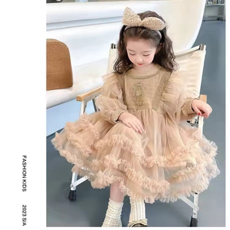 kids luxury long sleeve ラメドレス(3325)