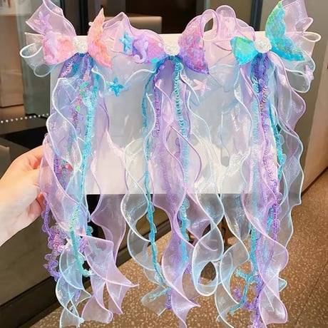 3color マーメイドチュールリボンヘアクリップ(935)